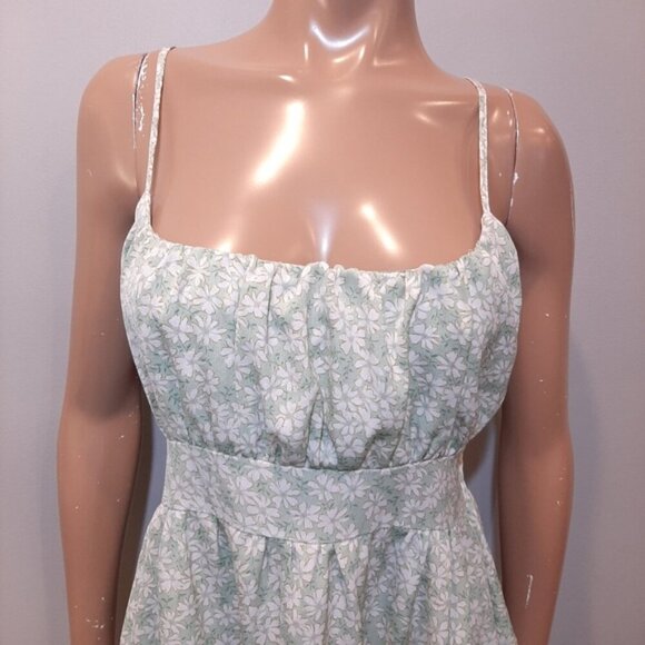 3/$20 SHEIN Floral Print Cami Dress Ruched Smocked Tiered Ruffle Babydoll Green - Picture 6 of 16